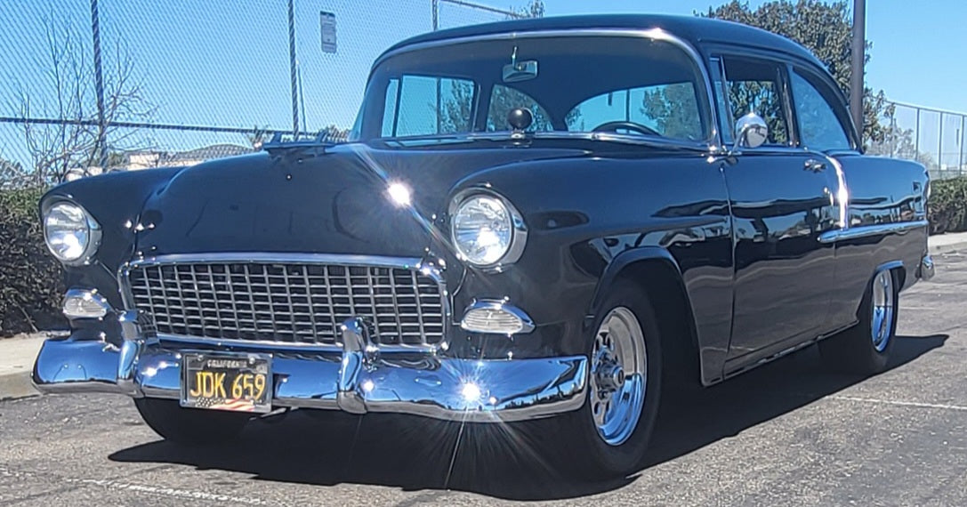 1955 Chevy 210 Del Ray 2-Door Post 383 Stroker 200R4 Black Lacquer SOLD