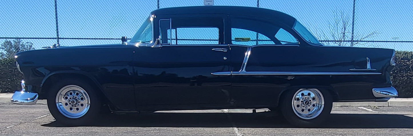 1955 Chevy 210 Del Ray 2-Door Post 383 Stroker 200R4 Black Lacquer SOLD