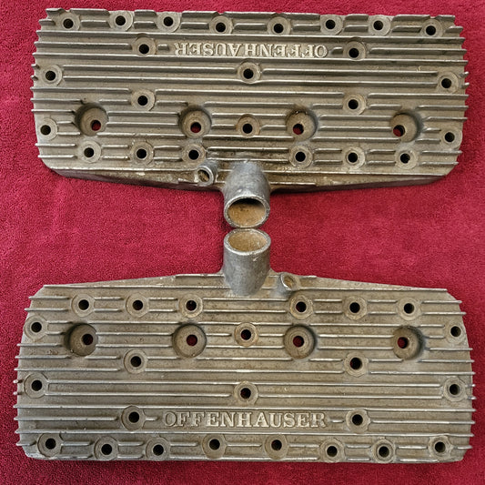 Vintage Offenhauser 1068-375 Ford Flathead V8 59A Finned Aluminum Heads Pair Used
