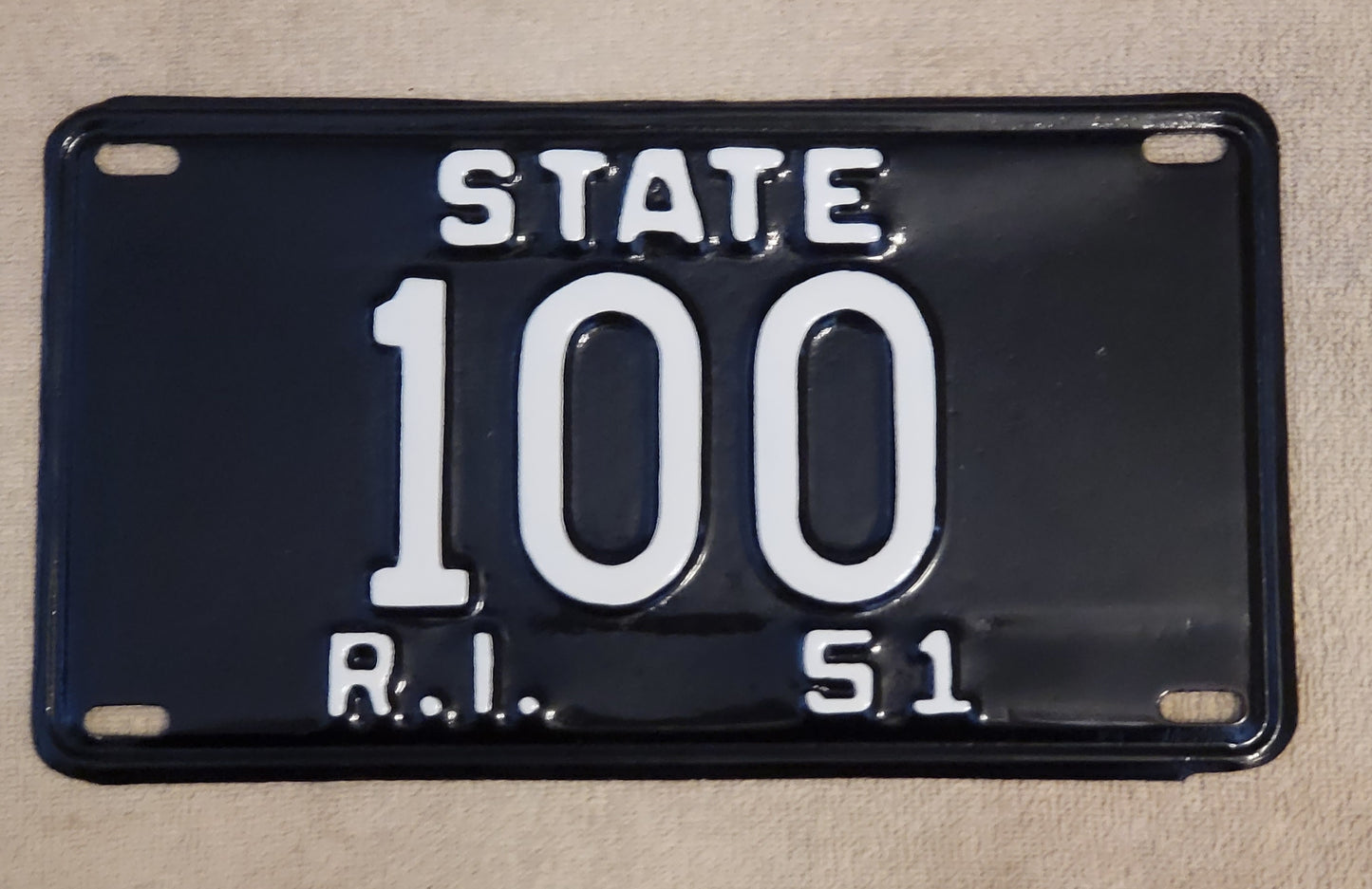 1951 Rhode Island License Plate # 100 Single 3 Digit State? Repainted Original