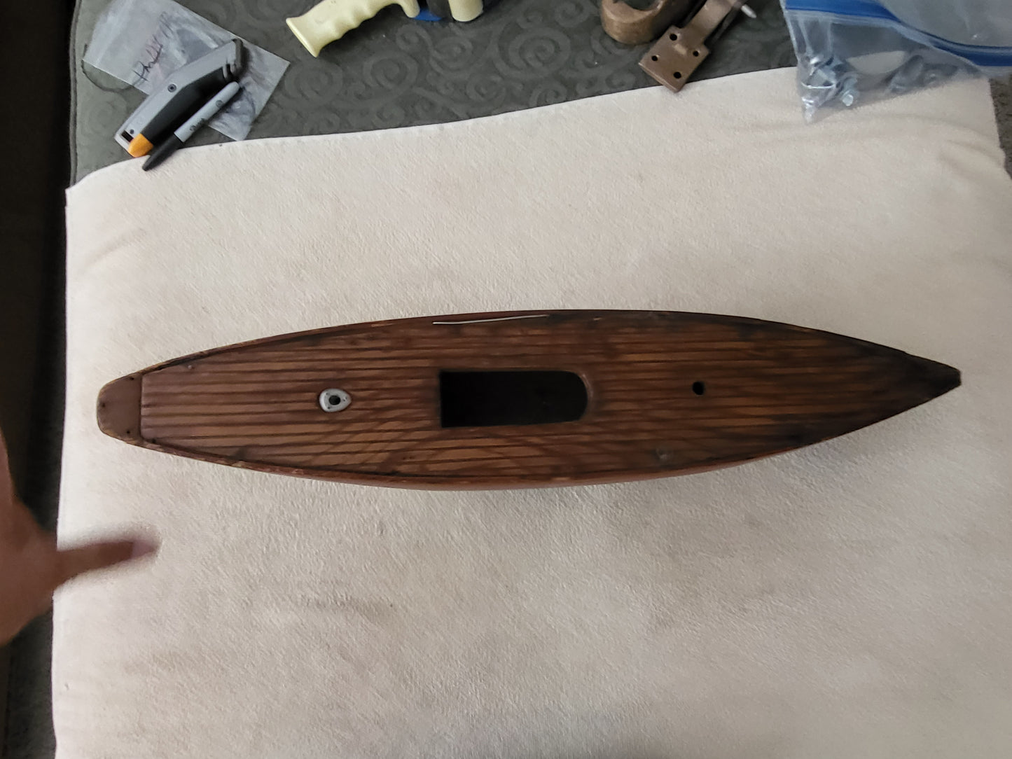 Vintage / Antique 25" Wooden Toy Pond Yacht Sailboat Hull - Weighted at Bottom