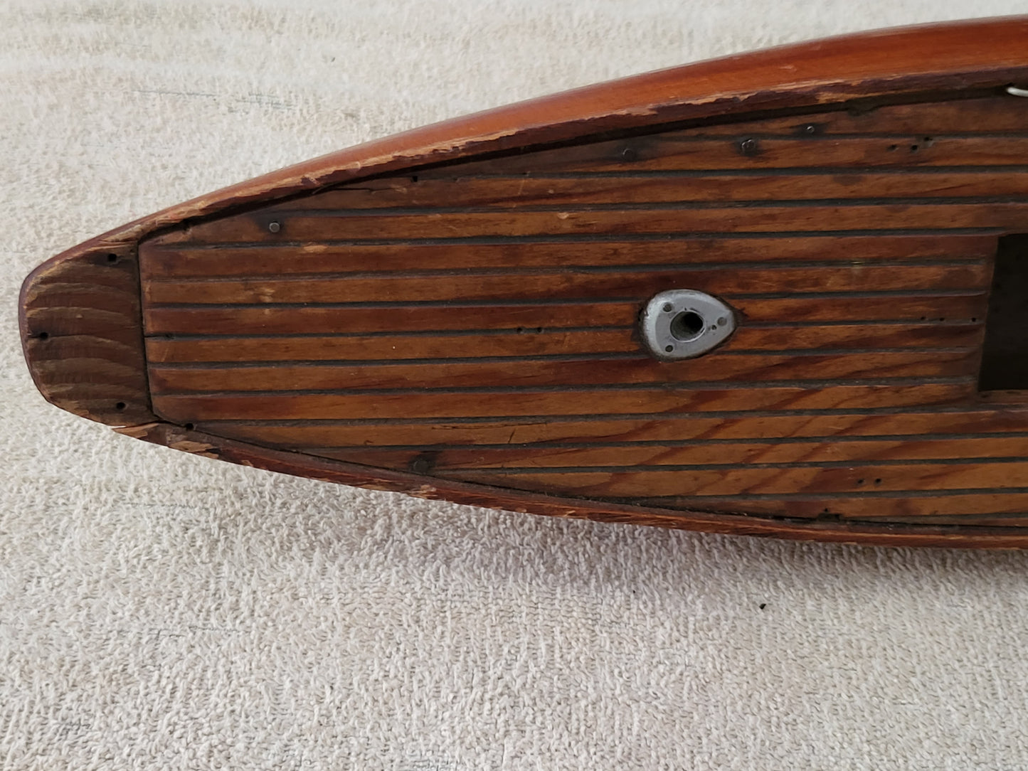 Vintage / Antique 25" Wooden Toy Pond Yacht Sailboat Hull - Weighted at Bottom