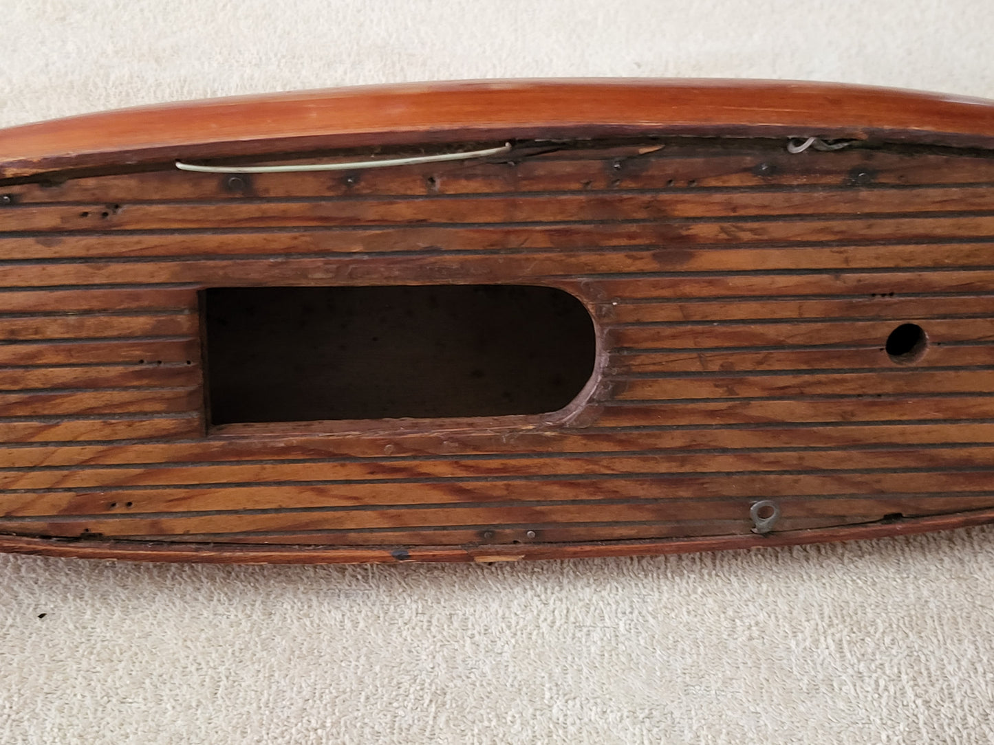 Vintage / Antique 25" Wooden Toy Pond Yacht Sailboat Hull - Weighted at Bottom