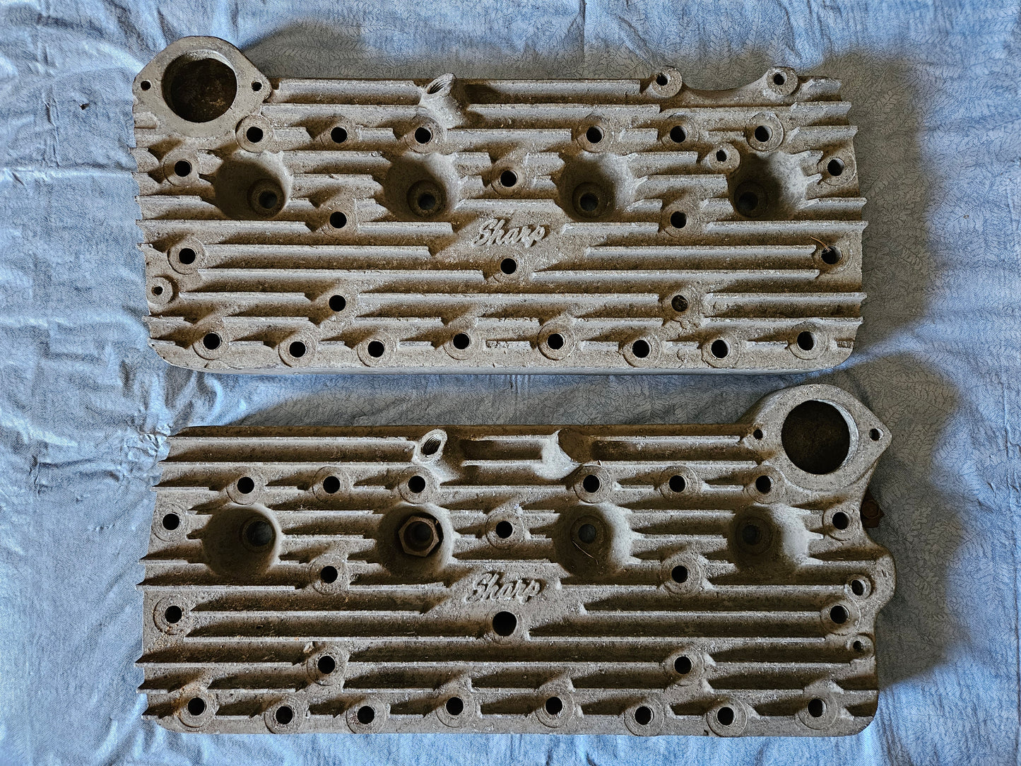 1949-53 Ford Flathead V8 Vintage Sharp Finned Aluminum Heads Pair Used