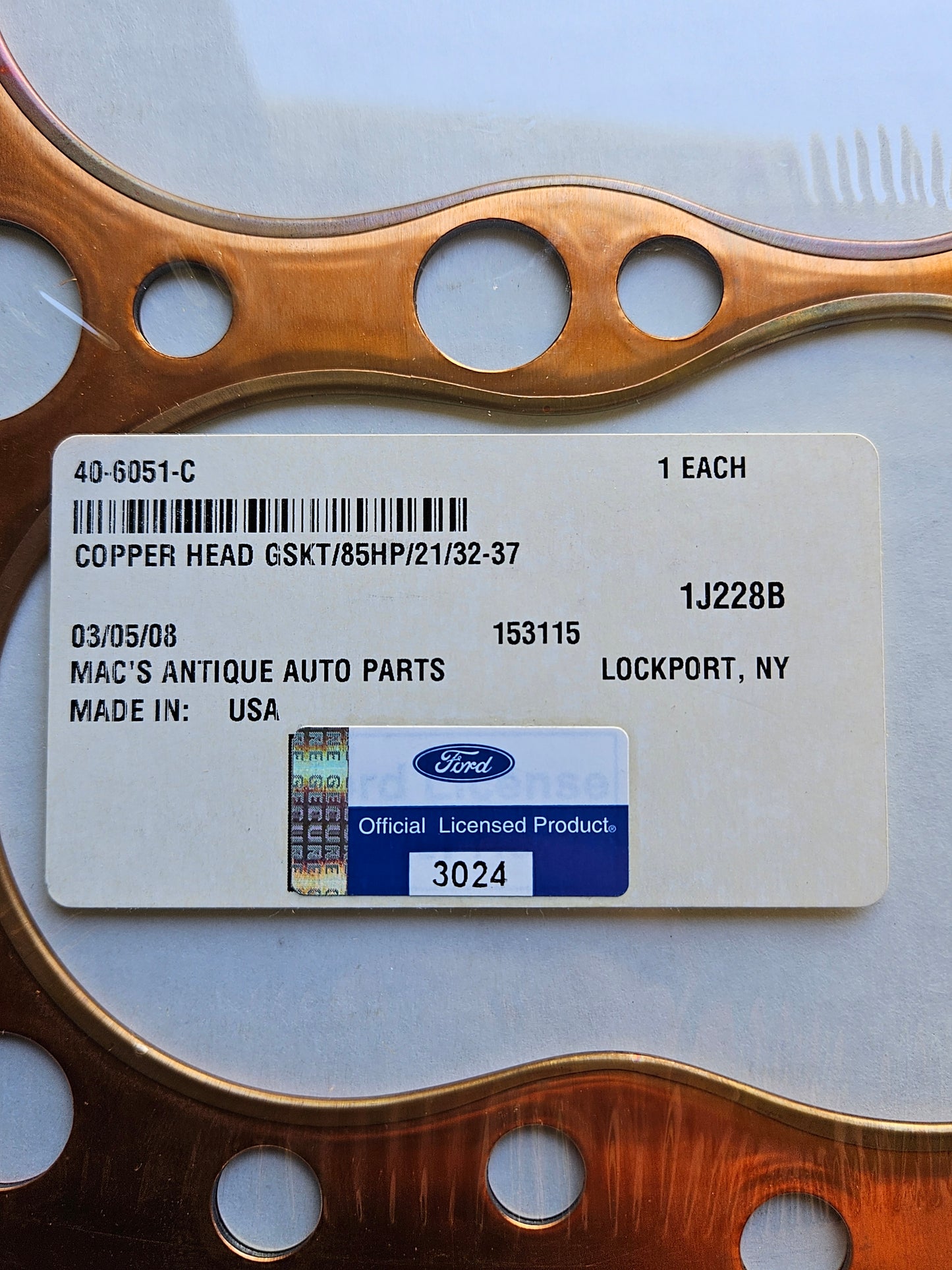 1932-1937 Ford 40-6051-C Copper Head Gaskets Pair 21 Stud Best Gaskets NEW