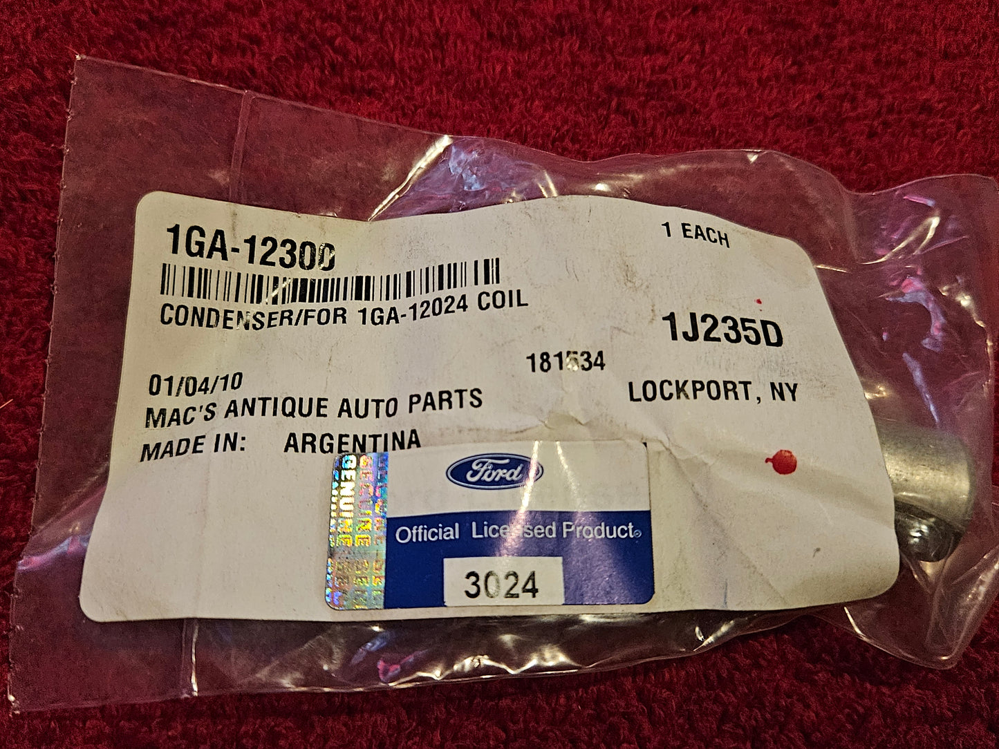 1941-1948 Ford 1GA-12300 Condenser for 1GA-12024 Coil New