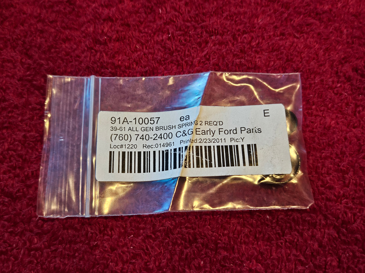 1939-1961 Ford 91A-10057 Generator Brush Spring SINGLE New