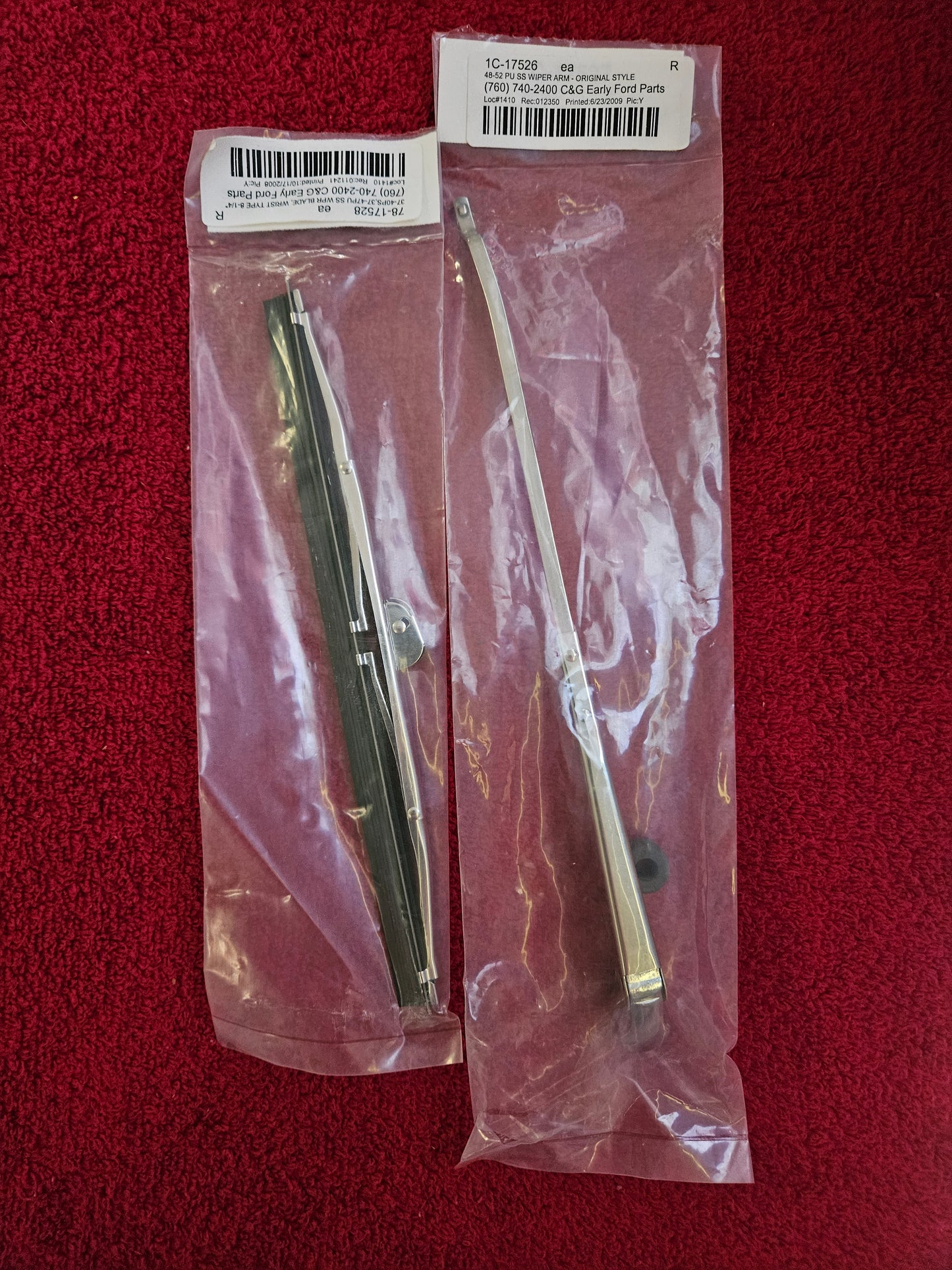 1948-1952 Ford 78-17528 1C-17526 Truck Stainless Wiper Arm and Blade LH RH NEW