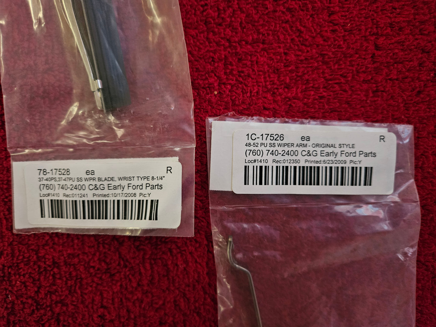1948-1952 Ford 78-17528 1C-17526 Truck Stainless Wiper Arm and Blade LH RH NEW
