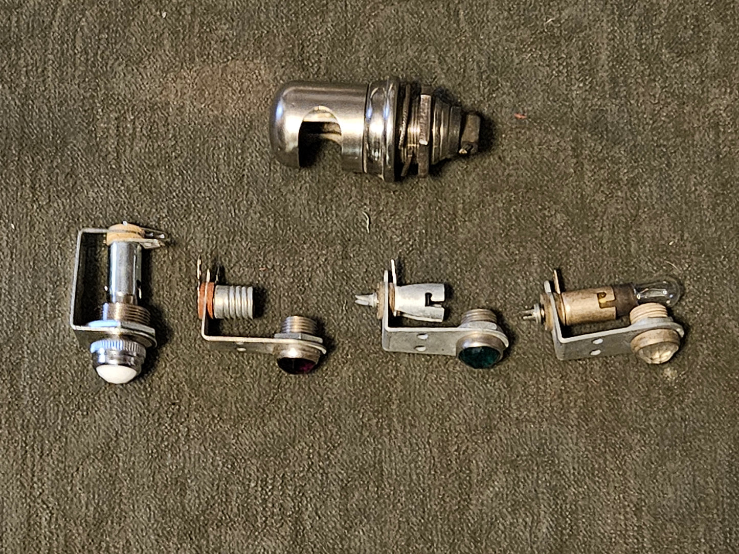 Vintage Assortment Jeweled Dash Lights Red Green Clear White Lot 5 Used