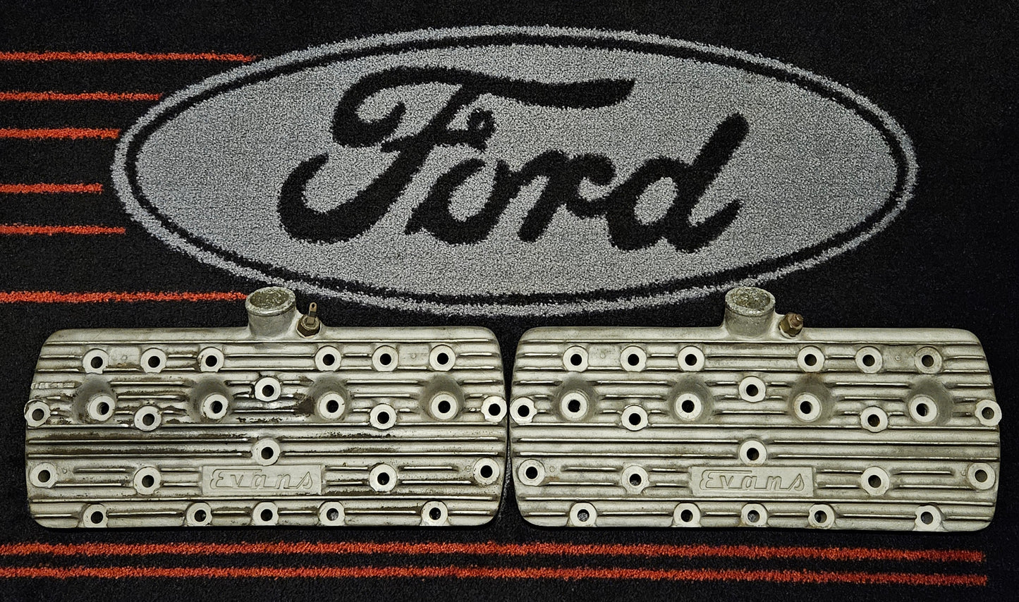 1937-1938 Ford Flathead V8 21-Stud Vintage Evans Finned Aluminum Heads Pair Used