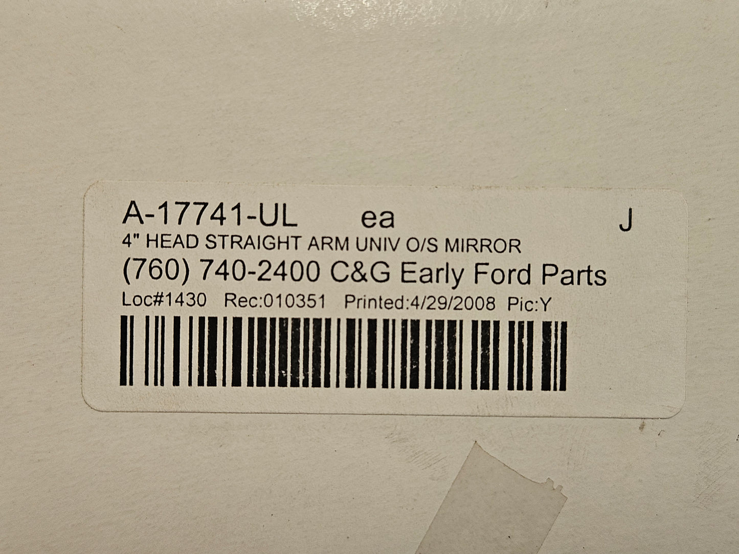 Edge of Door 4" Straight Arm Mirror LH or RH A-17741-UL Single New