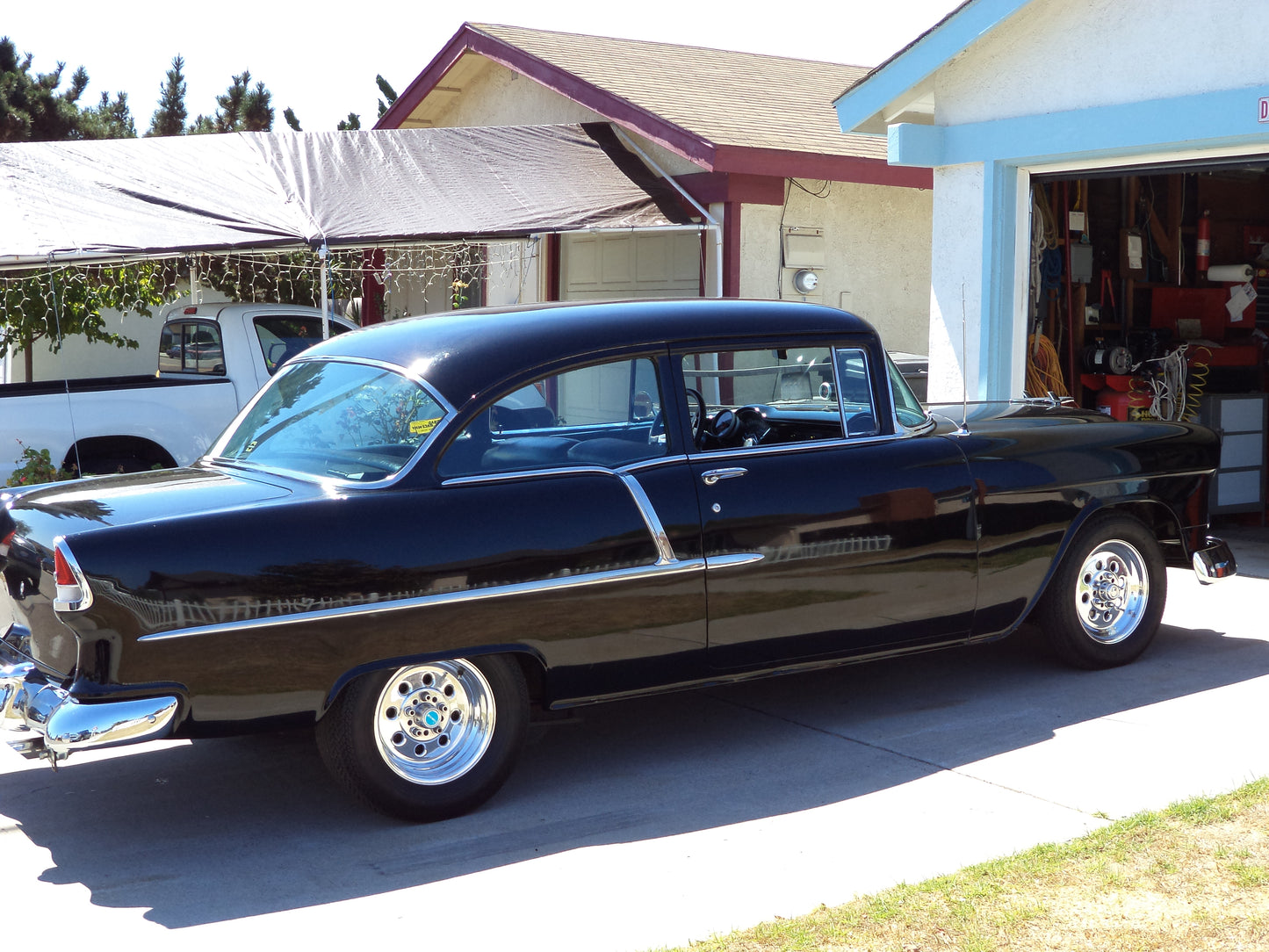 1955 Chevy 210 Del Ray 2-Door Post 383 Stroker 200R4 Black Lacquer SOLD