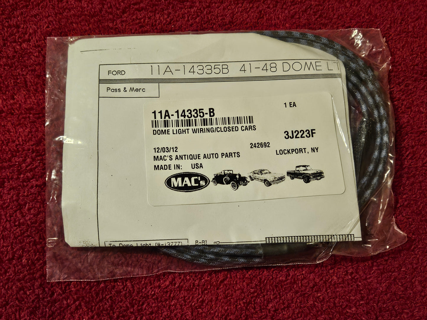 1941-1948 Ford 11A-14335-B Dome Light Wiring Switch to Light NEW
