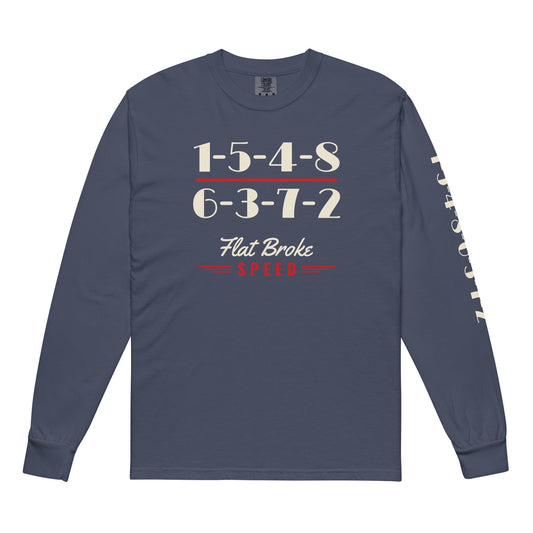 Flat Broke Speed firing order long sleeve shirt with sleeve print, Navy, front