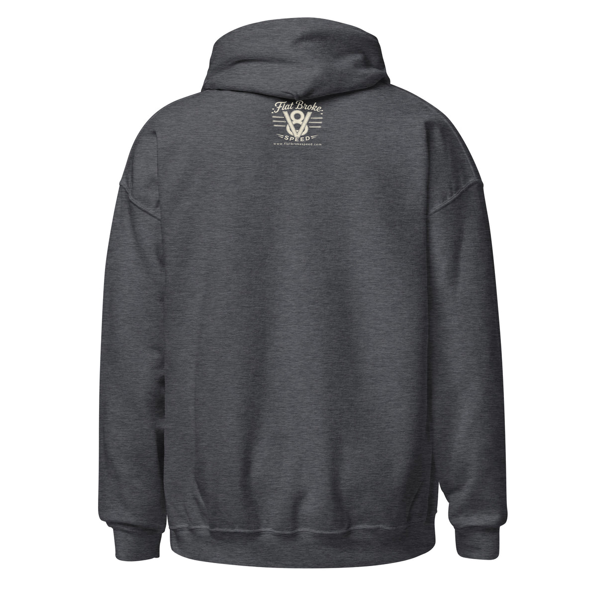 Flat Broke Speed 1-5-4-8 6-3-7-2 firing order hoodie, Dark Heather, back