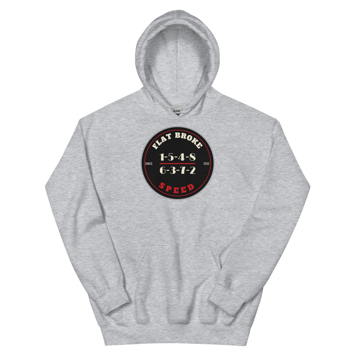 Flat Broke Speed Since 1932 firing order badge hoodie, Sport Grey, front