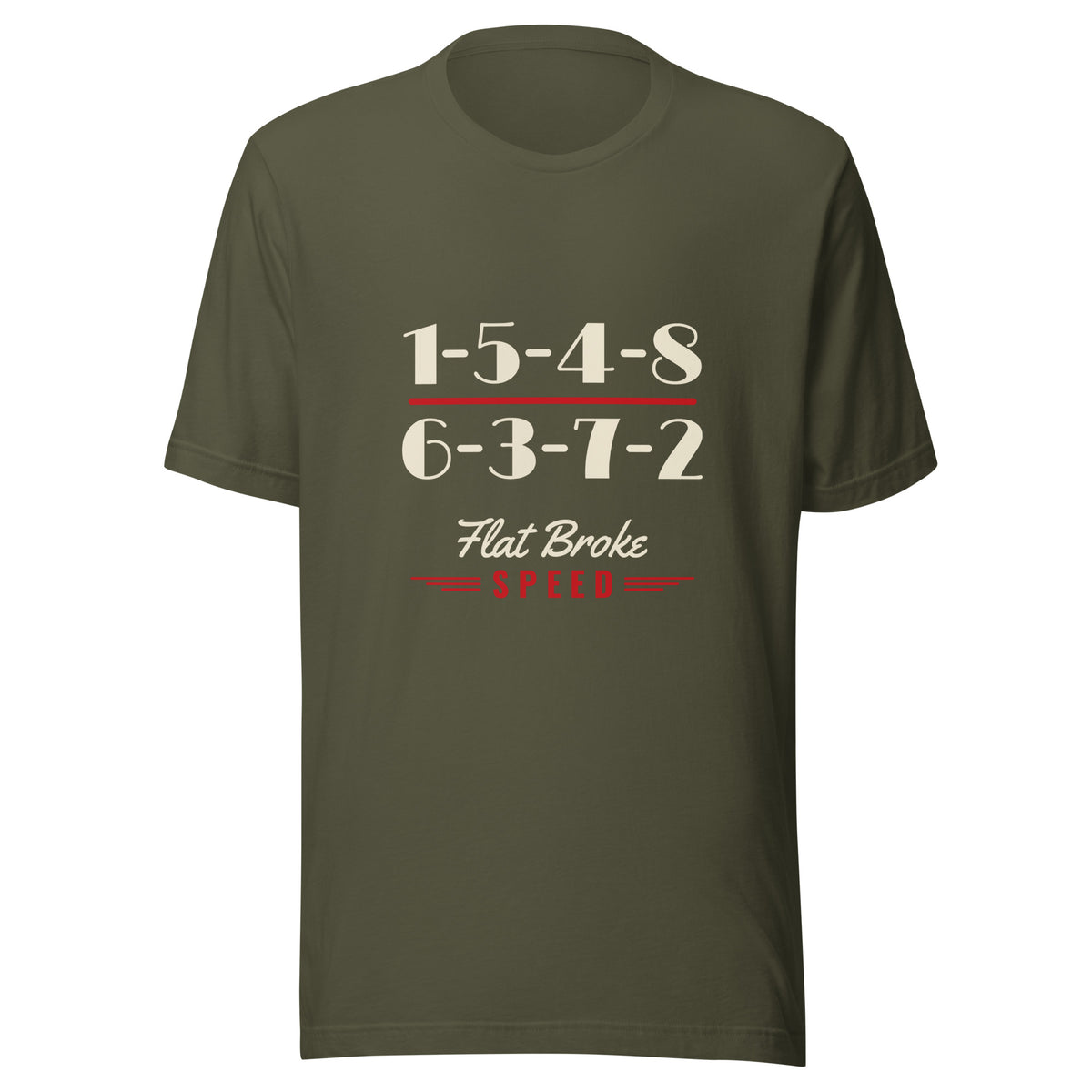 Flat Broke Speed Firing Order 1-5-4-8 6-3-7-2 t-shirt, Military Green, front