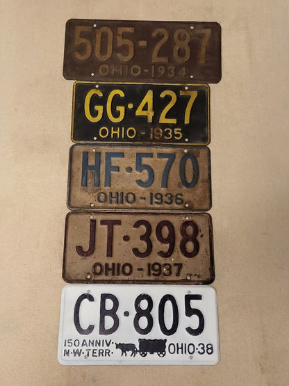 1934-1973 35 Ohio License Plate Collection Singles 1939-1969 Same # Original