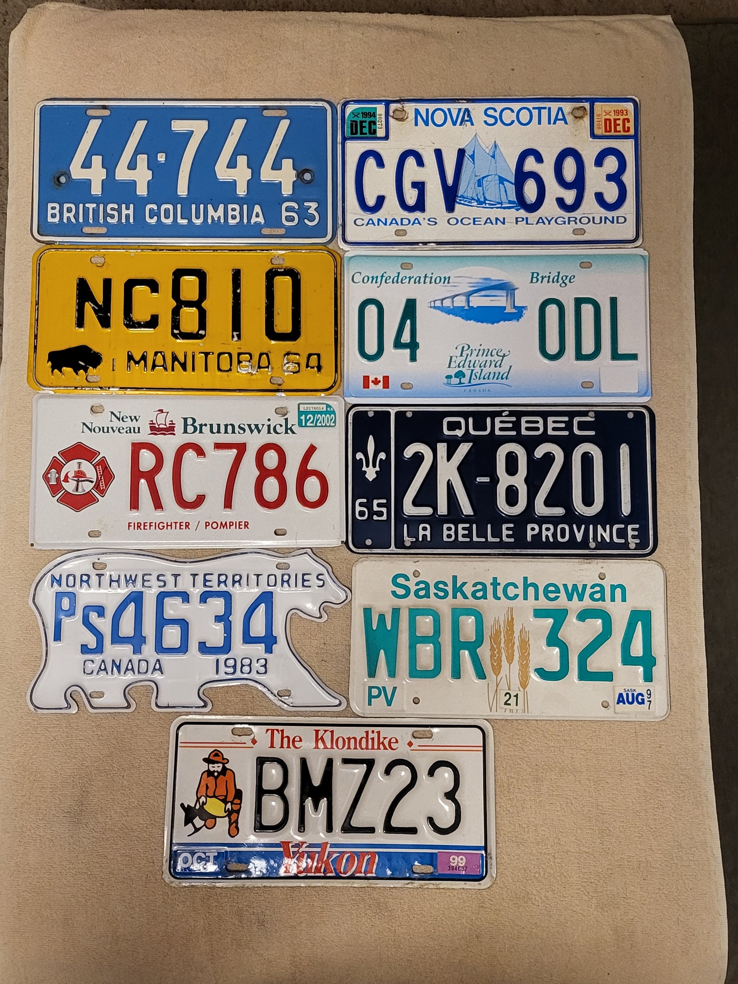 1963-2002 Lot of 9 License Plates Canada Province Territories Singles Used Original