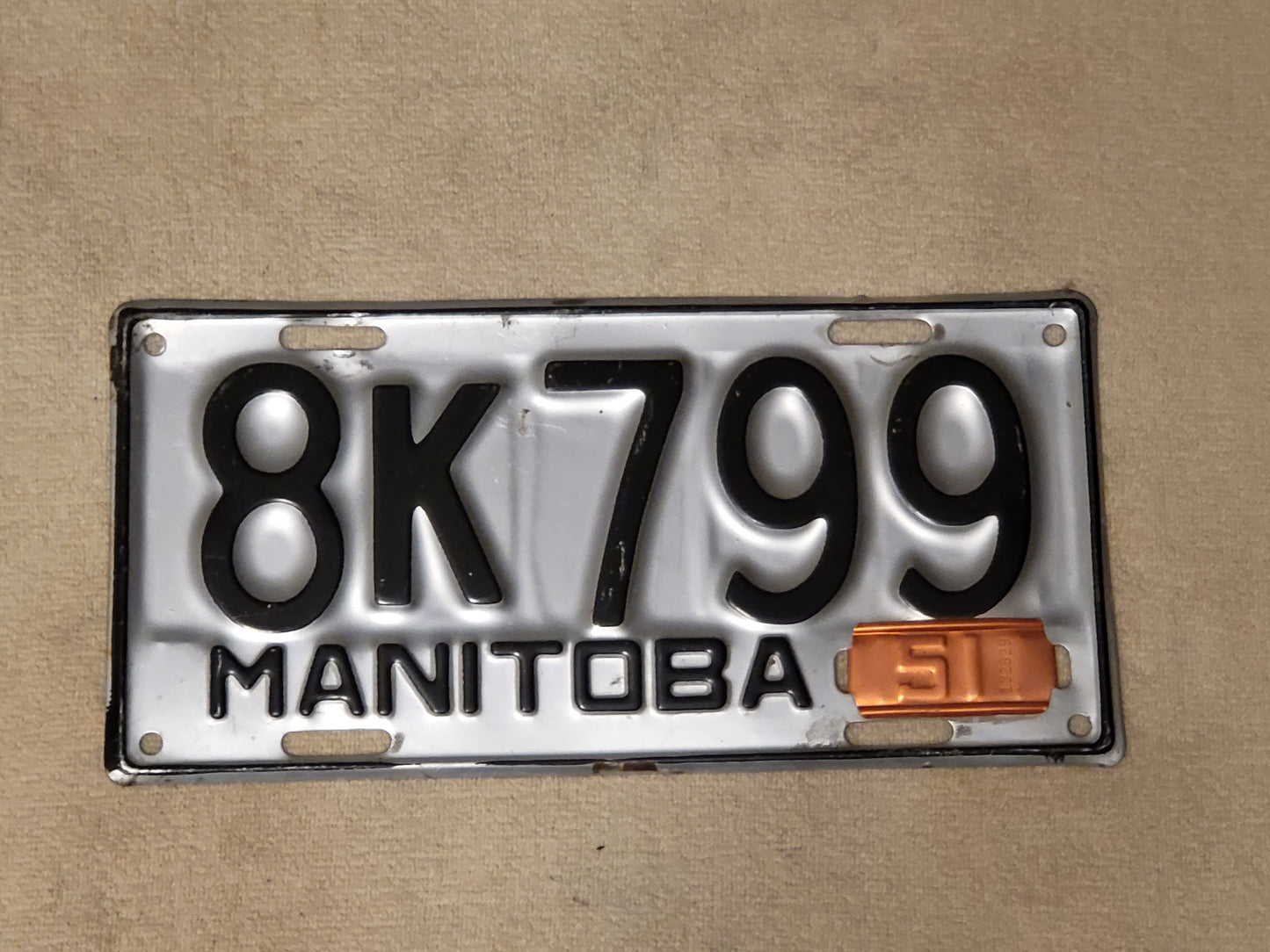 1950 Manitoba Canada License Plate Tag #8K799 w/51 Tab Single Excellent Original