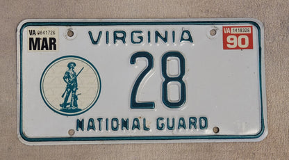 1990 Virginia National Guard License Plate # 28 Single Original
