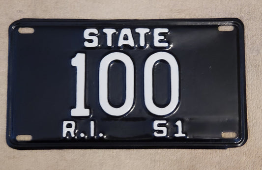 1951 Rhode Island License Plate # 100 Single 3 Digit State? Repainted Original