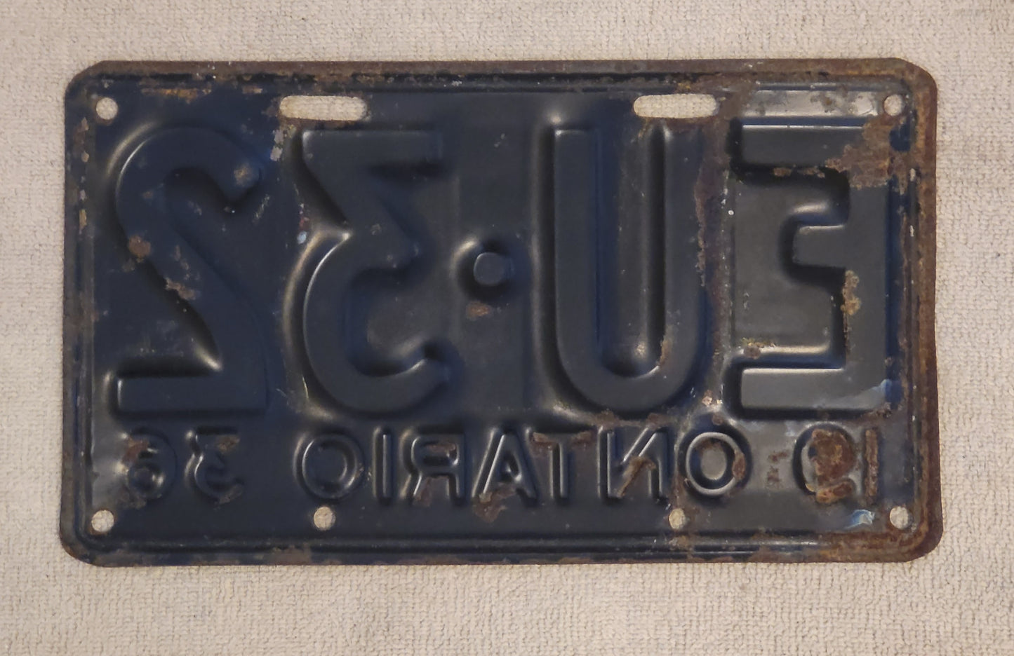 1936 Ontario Canada License Plate # EU-32 Single 4 Digit Original