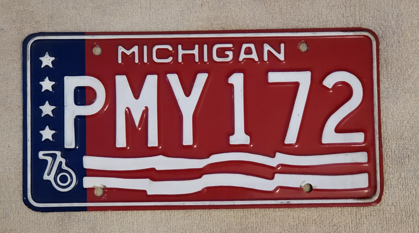 1976 Michigan Bi-Centennial License Plate Tag #PMY 172 Single Original