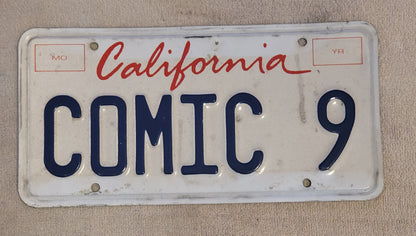 2000’s California Vanity License Plate # COMIC 9 Single Original