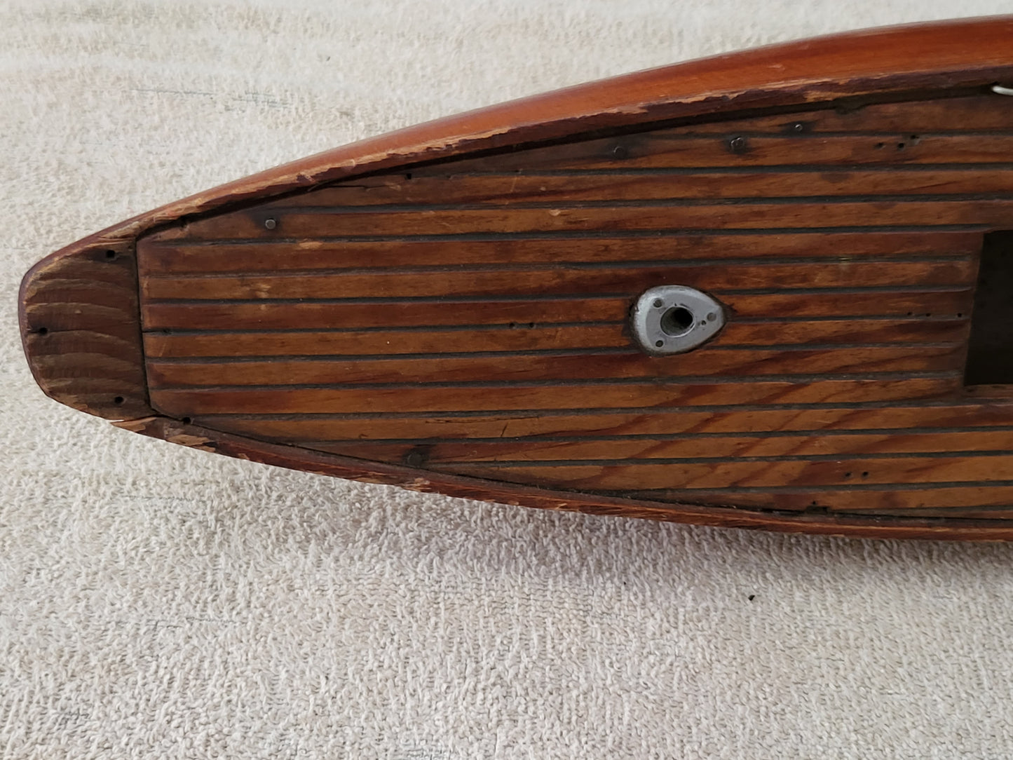 Vintage / Antique 25" Wooden Toy Pond Yacht Sailboat Hull - Weighted at Bottom