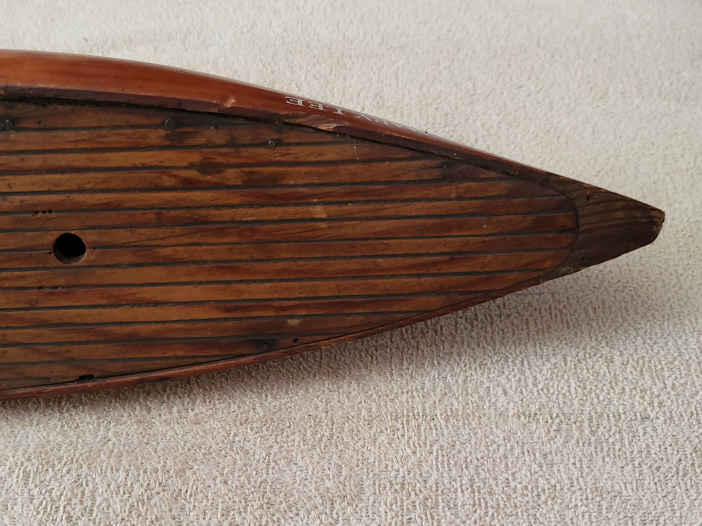 Vintage / Antique 25" Wooden Toy Pond Yacht Sailboat Hull - Weighted at Bottom