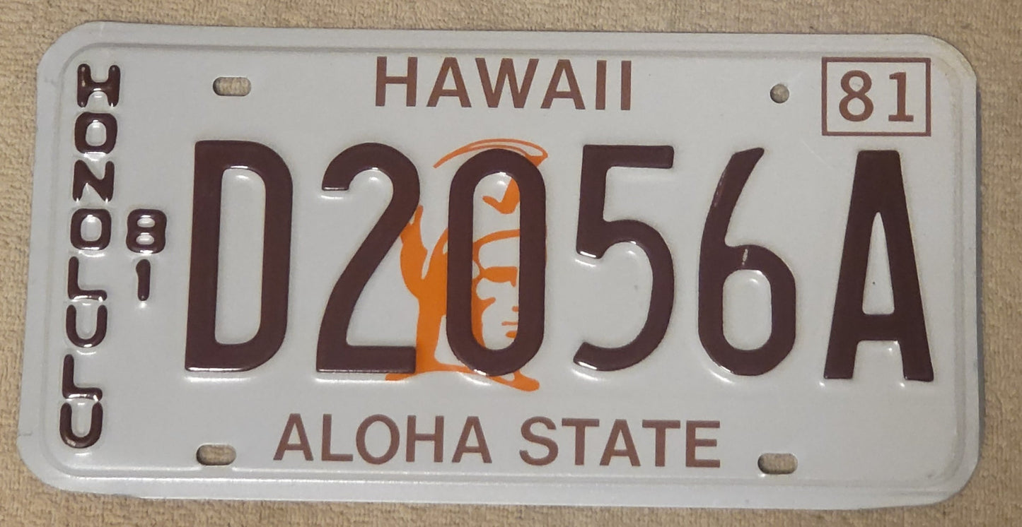 1981 Hawaii Honolulu License Plate # D20 56A Single Original