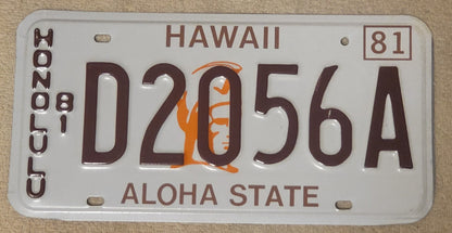 1981 Hawaii Honolulu License Plate # D20 56A Single Original
