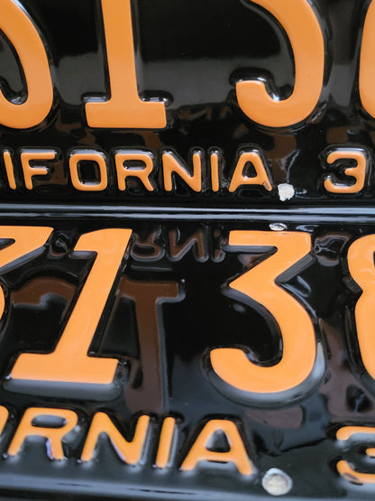 1933 California License Plates YOM Black & Orange Restored PAIR Mint Original