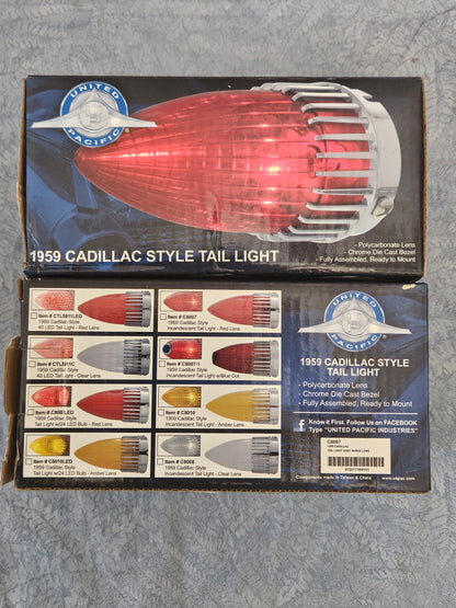 1959 Cadillac Style Tail Light Assembly Brake Stop Lamp Red Lens Bulbs Pair NEW