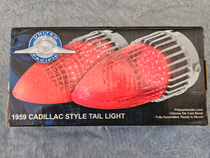 1959 Cadillac Style Tail Light Assembly Brake Stop Lamp Red Lens Bulbs Pair NEW
