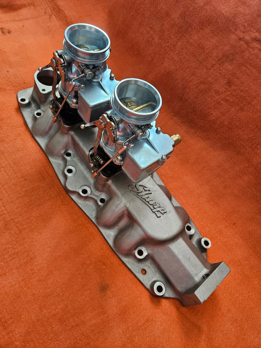 1939-48 Ford Mercury Flathead Sharp 2x2 Dual Carb Intake Stromberg 97s Pair NEW