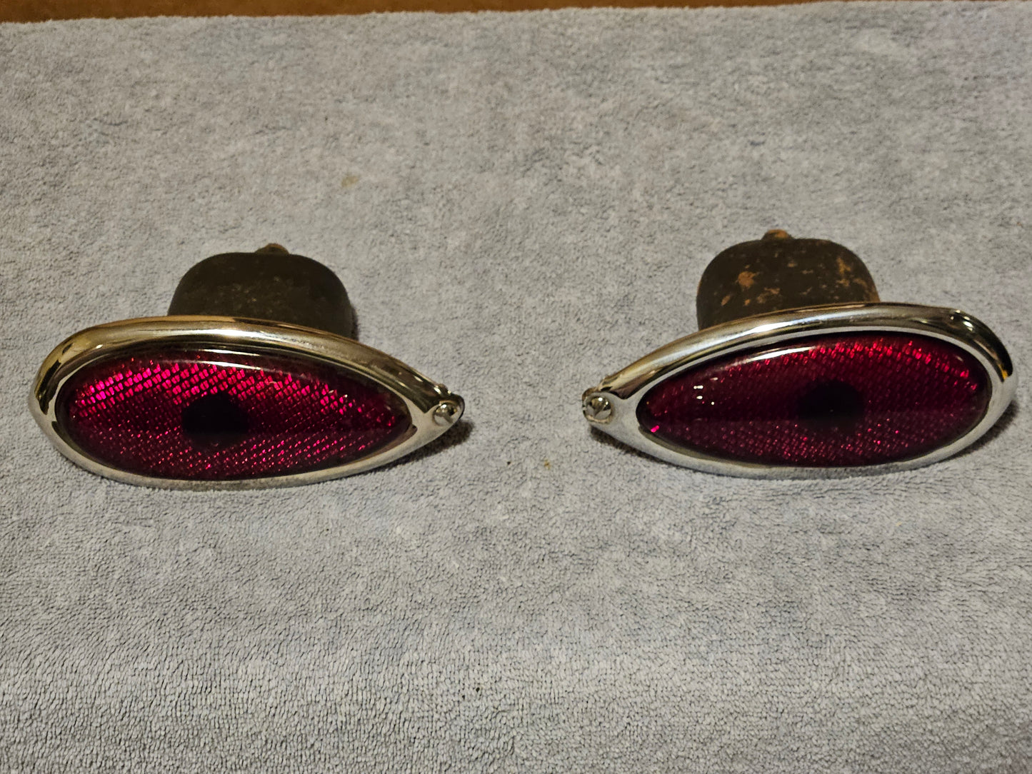 1938-1939 Ford Tail Light Assemblies Pair Lens Trim Bucket Used