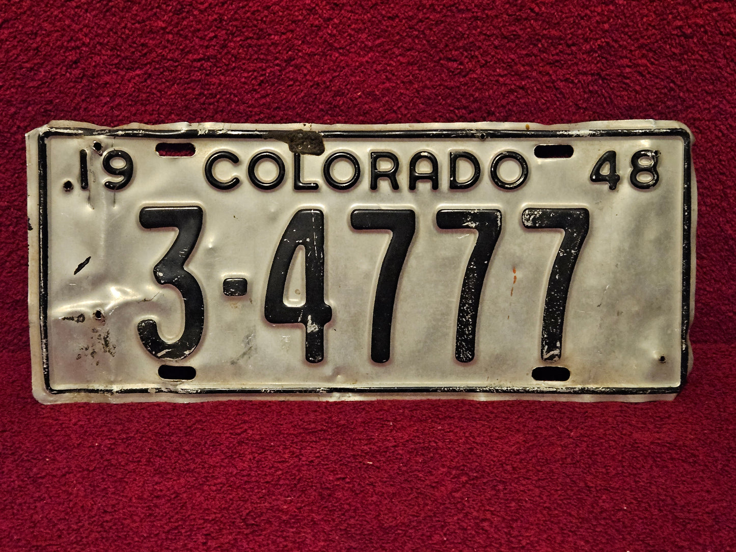 1948 Colorado License Plate #3-4777 Single Original USED