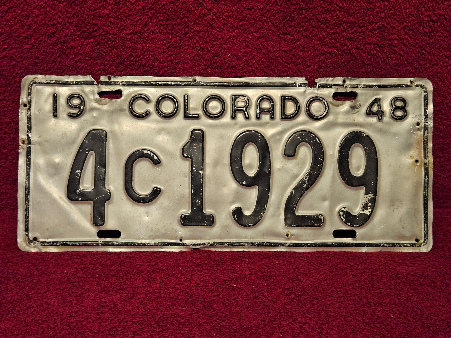 1948 Colorado License Plate #4c1929 Single Original USED