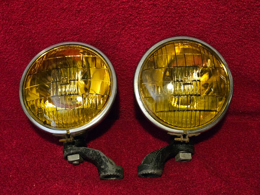 Vintage King Bee No. 98-99 Chrome Sealed Beam Fog Lights Pair Used
