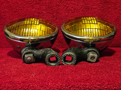 Vintage King Bee No. 98-99 Chrome Sealed Beam Fog Lights Pair Used