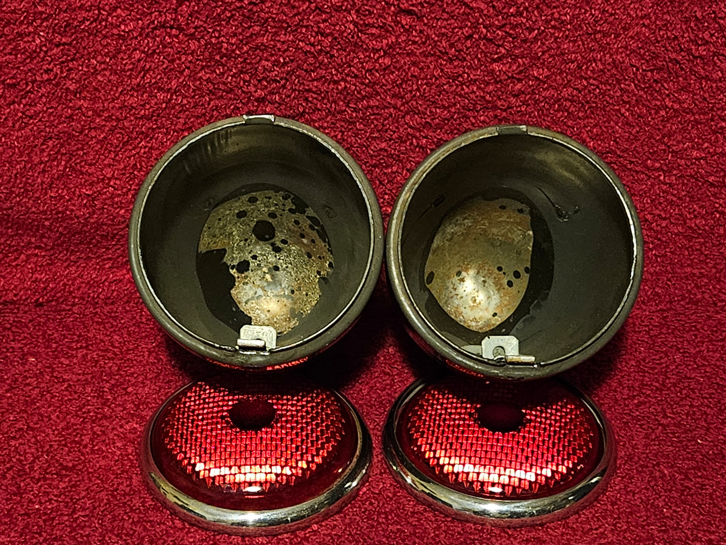 1937 Ford Tail Lights Buckets Trim Lens Pair NOS