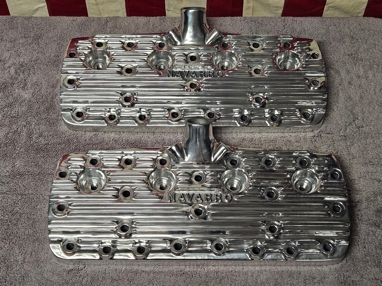 Navarro 59A Ford Flathead V8 Finned Aluminum Heads Pair New Polished 24-Stud