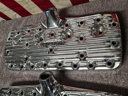 Navarro 59A Ford Flathead V8 Finned Aluminum Heads Pair New Polished 24-Stud