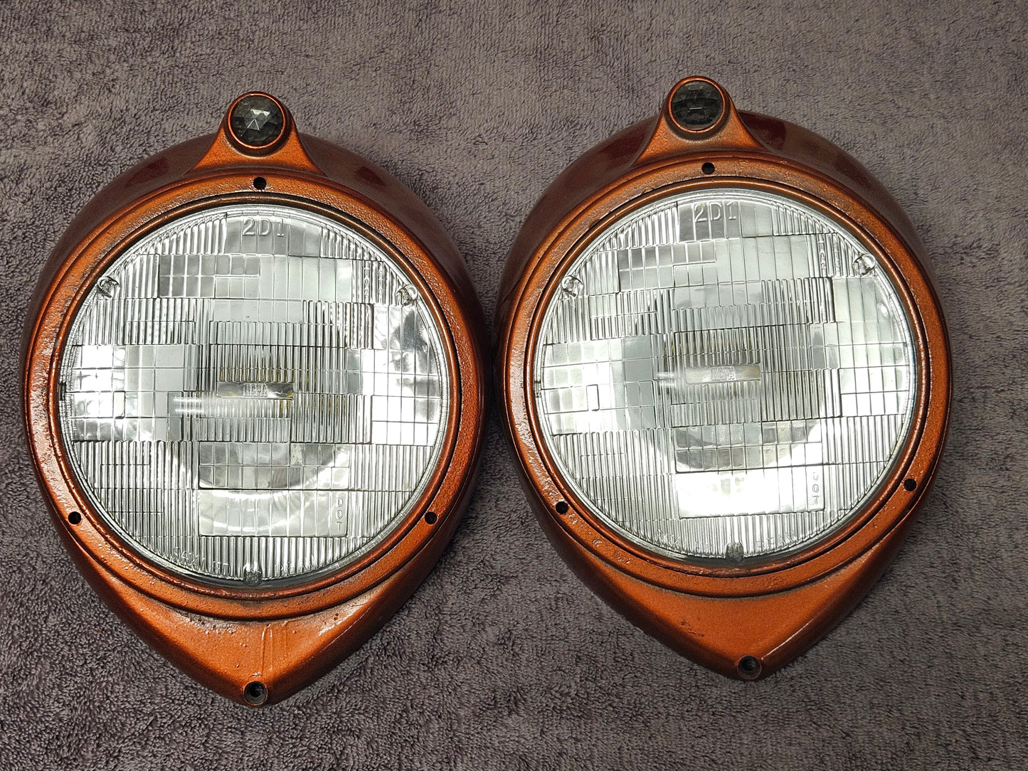 1937-1939 Ford Jeweled Sealed Beam Headlight Conversion Kit Pair USED