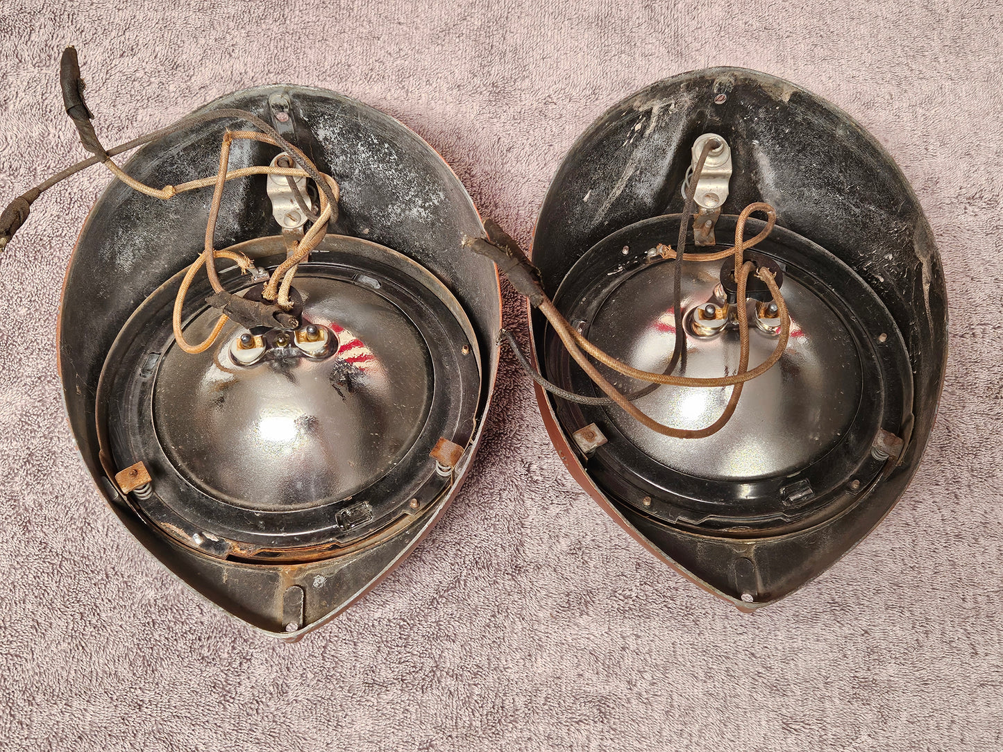 1937-1939 Ford Jeweled Sealed Beam Headlight Conversion Kit Pair USED