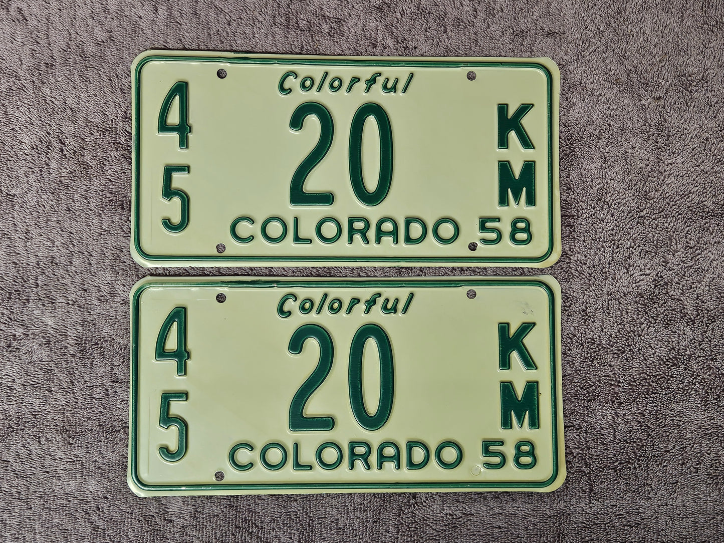 1958 Colorado License Plate Low Digit #20 PAIR Original NOS
