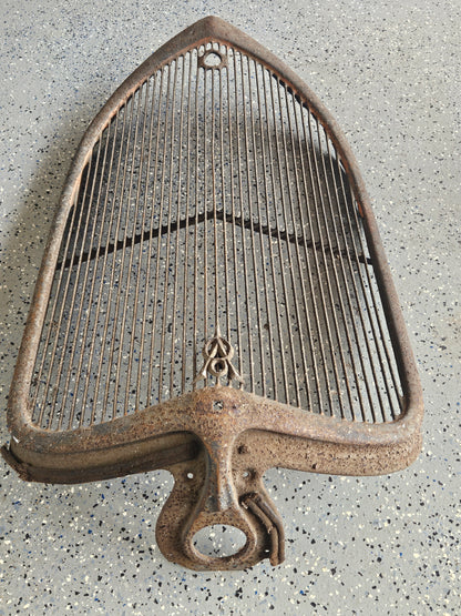 1933 Ford Passenger Car Grille Shell & Insert — Original Steel, V8 Emblem, Solid